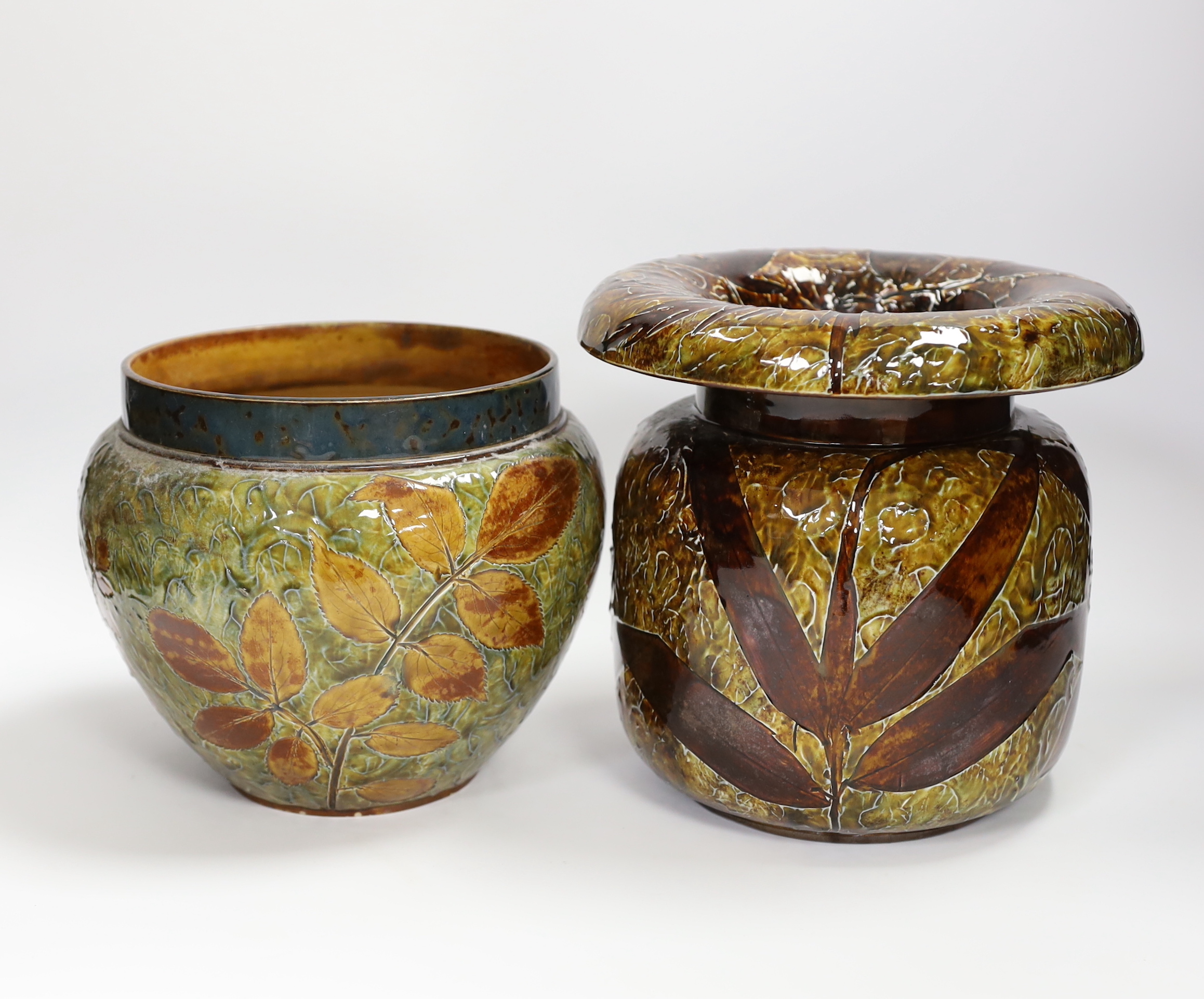 Two Royal Doulton stoneware Natural foliage ware vases, each stamped to the base, 19cm high